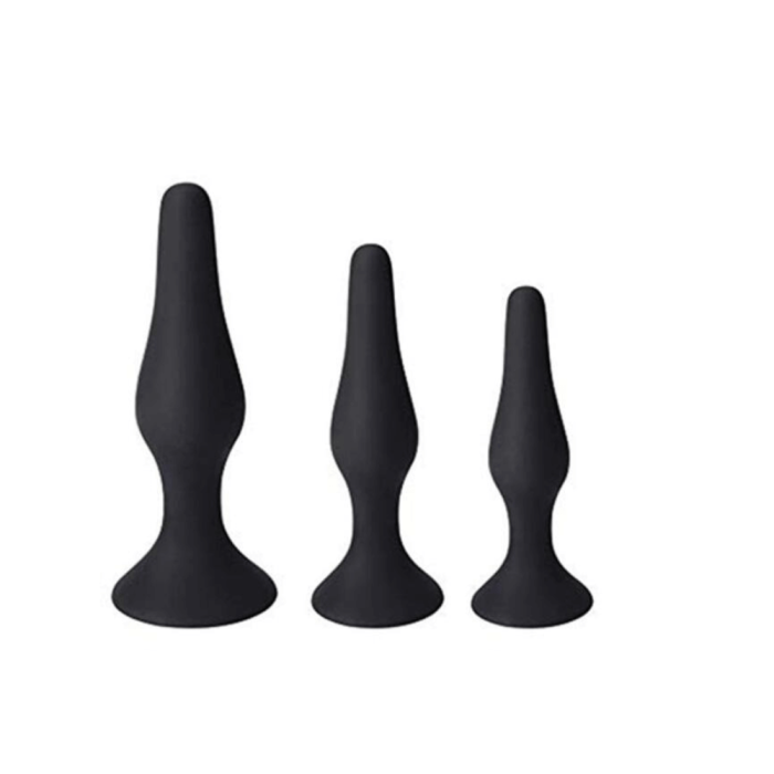 Silicone Anal Plug sæt i sort med tre forskellige størrelser
